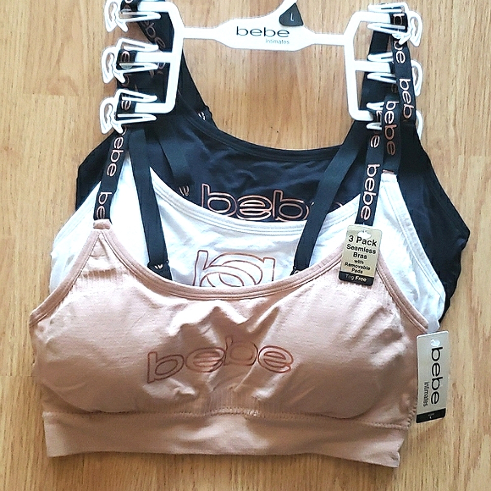 Bebe Seamless Logo Bras Removable Pads Tag Free 3-Pack Size L - Picture 2 of 5